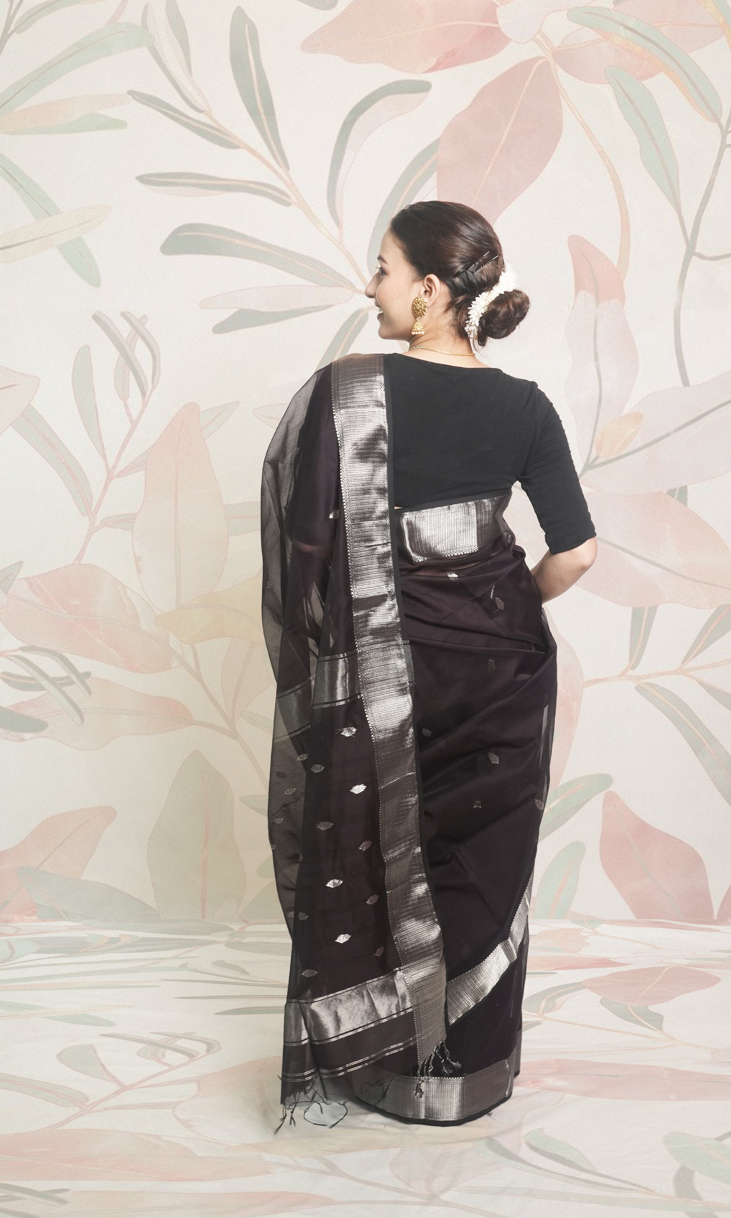 Dark Wine & Silver Border Maheshwari