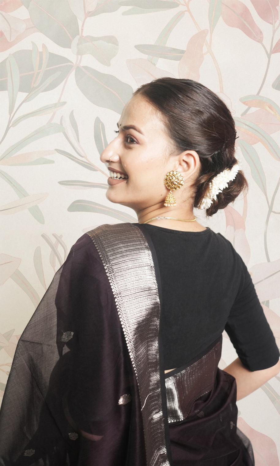 Dark Wine & Silver Border Maheshwari