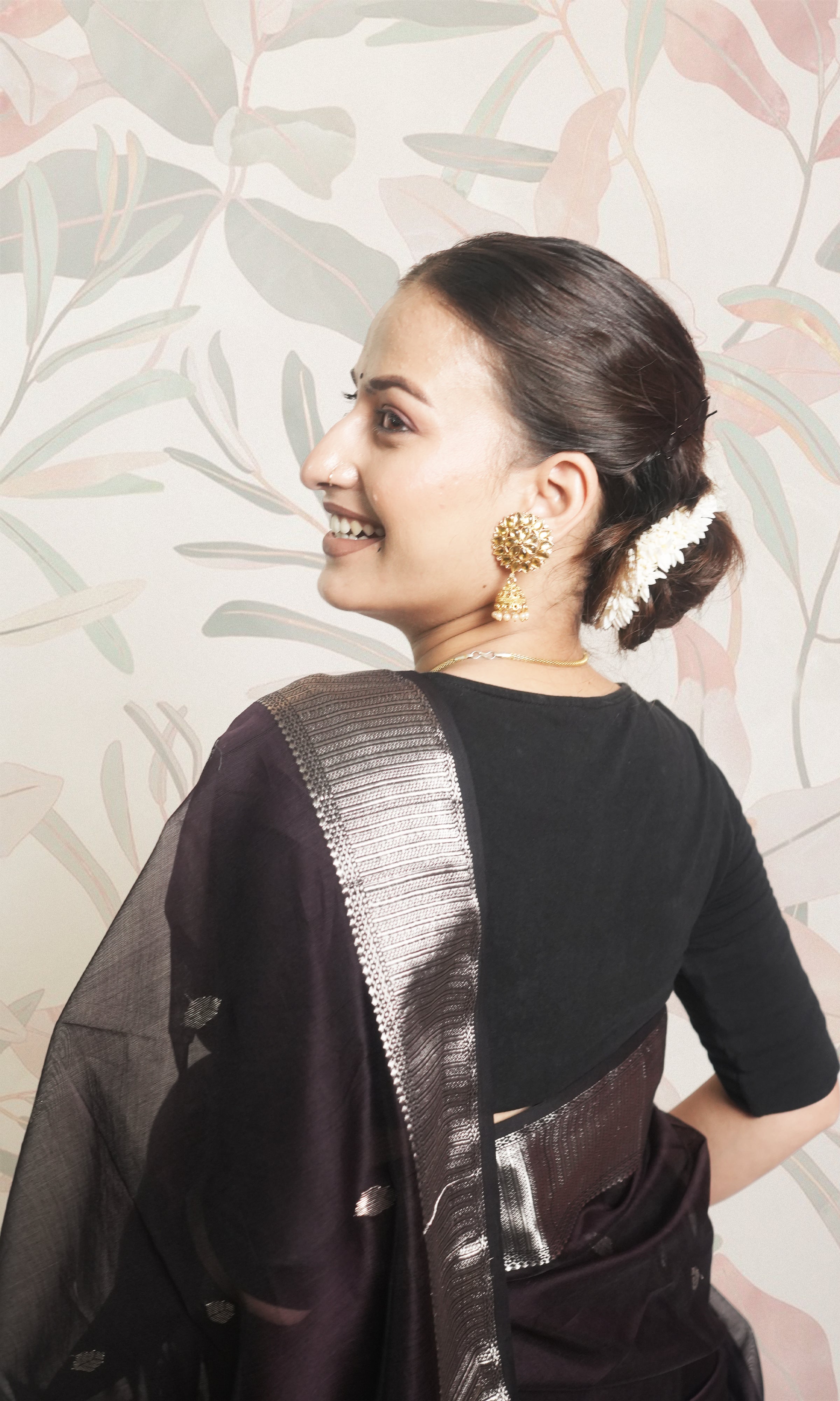 Dark Wine & Silver Border Maheshwari