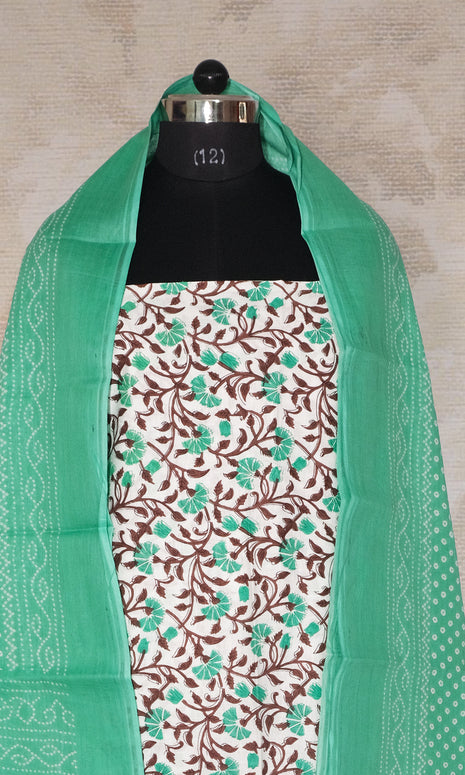 Sea Green & Black Cotton Dress Material