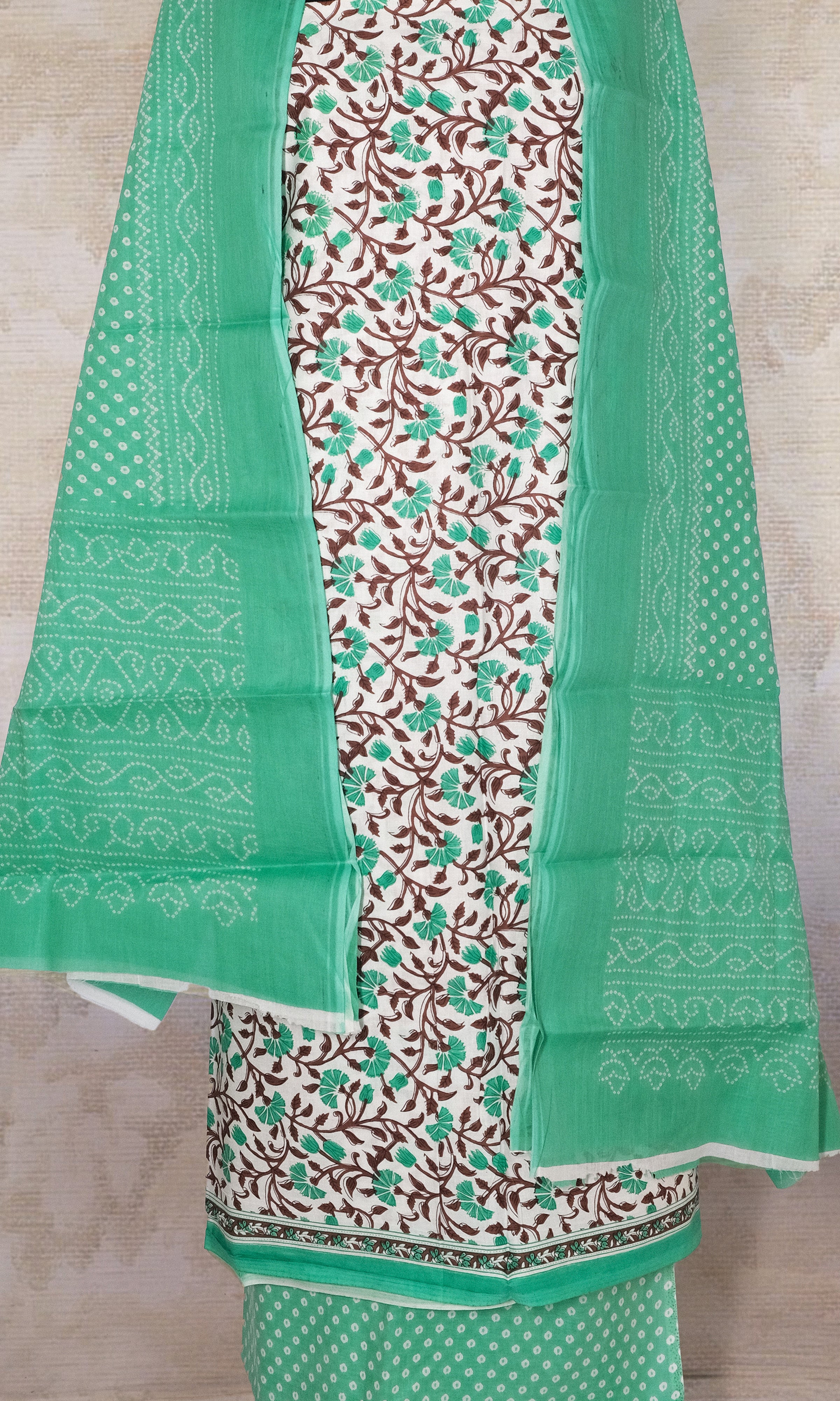 Sea Green & Black Cotton Dress Material