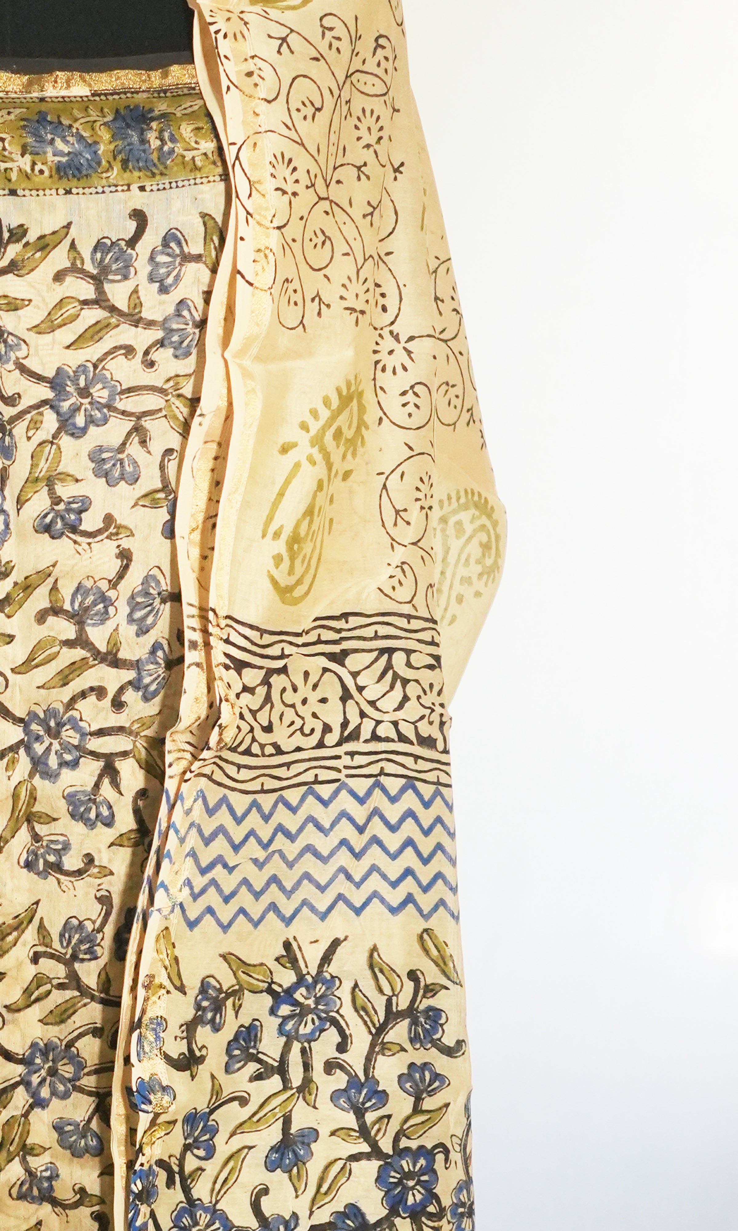 Dark Blue & Cream Chanderi Dress Material