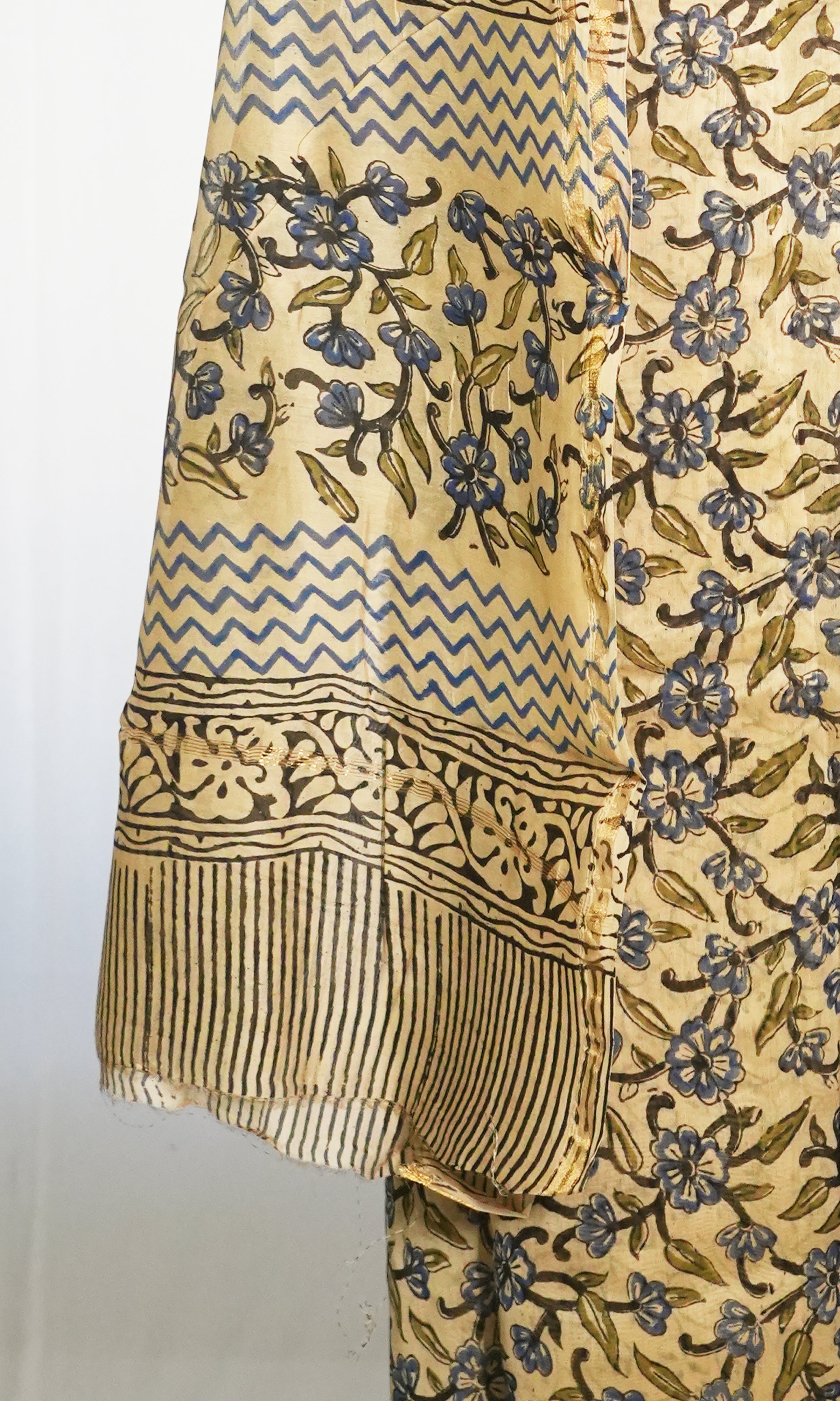 Dark Blue & Cream Chanderi Dress Material