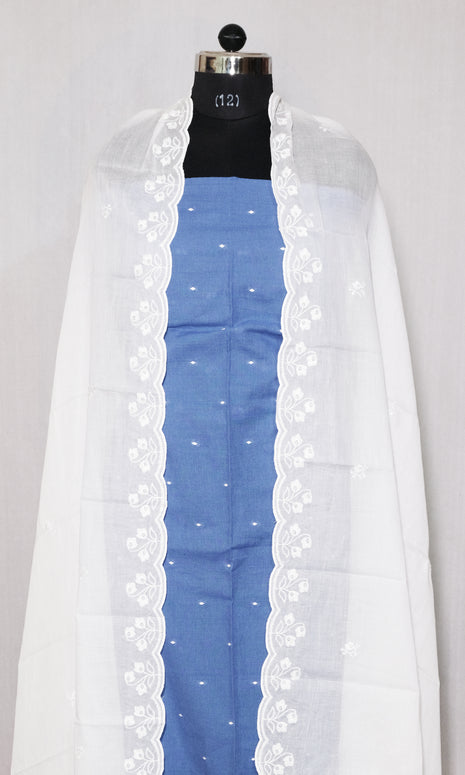 Blue & White Cotton Dress Material