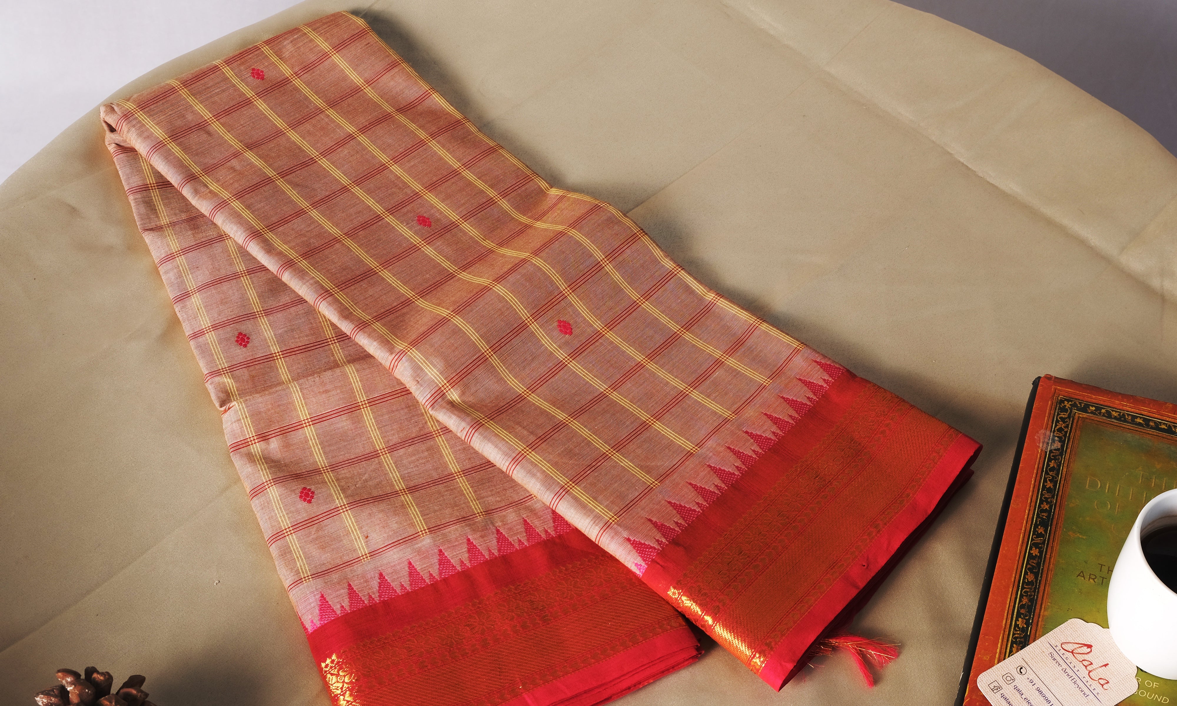 Light Pink Checks And Pink Border Kanchi Cotton Saree