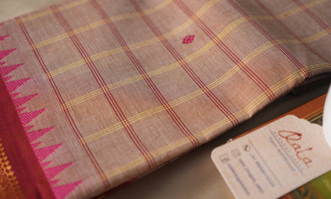 Light Pink Checks And Pink Border Kanchi Cotton Saree