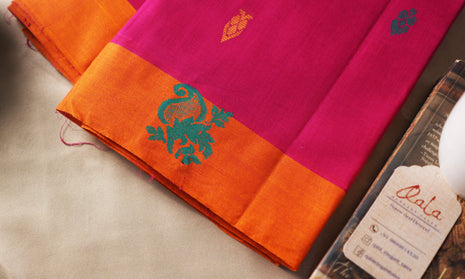 Pink And Orange Border Kanchi Cotton Saree