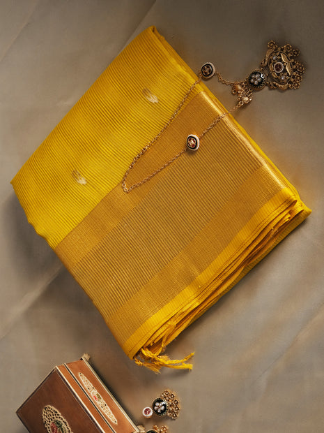 Deep Yellow Silk Maheshwari Saree