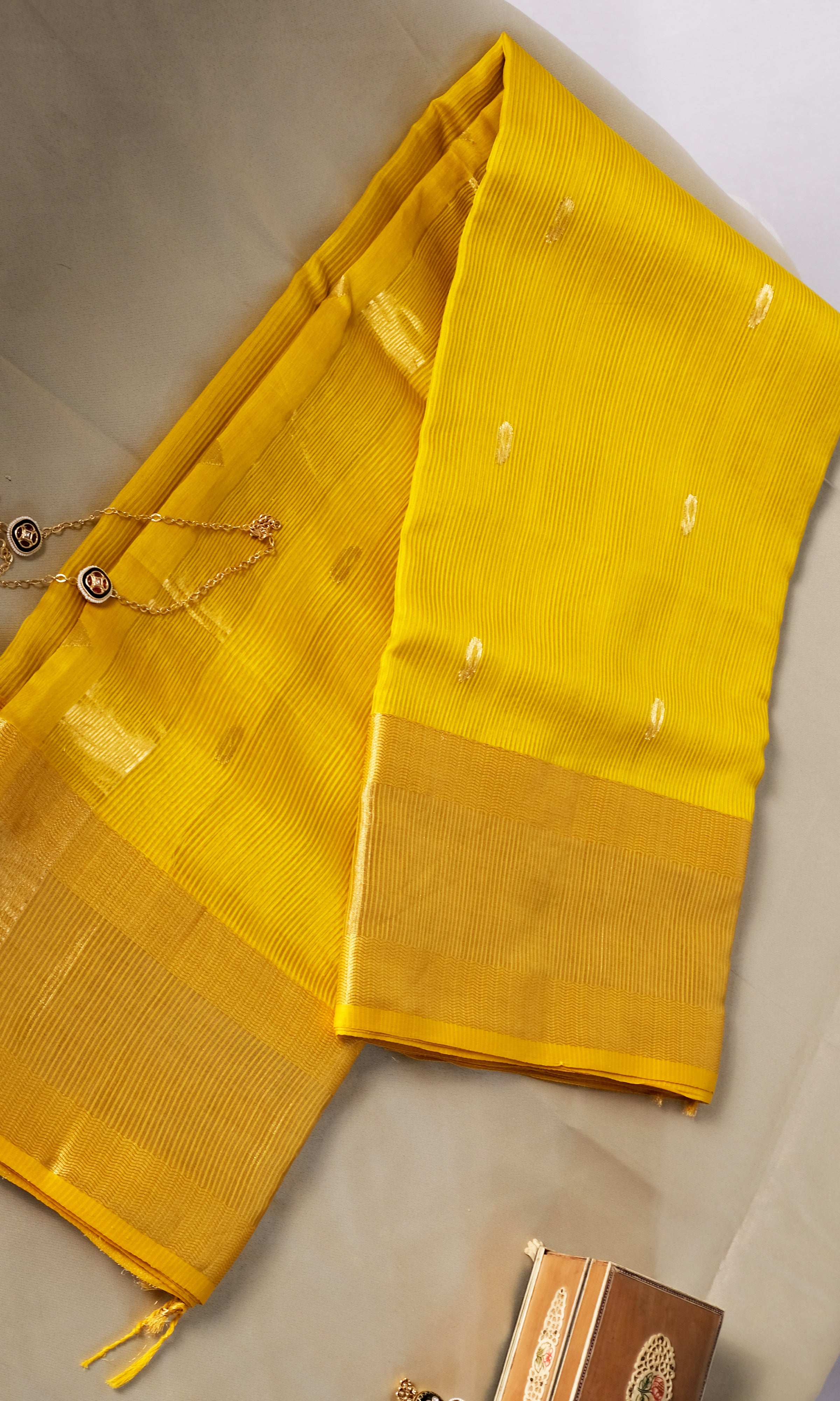 Deep Yellow Silk Maheshwari Saree
