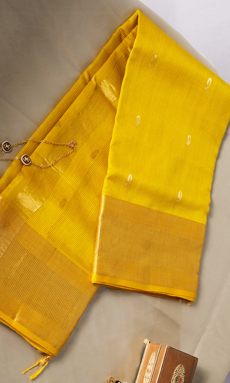 Deep Yellow Silk Maheshwari Saree