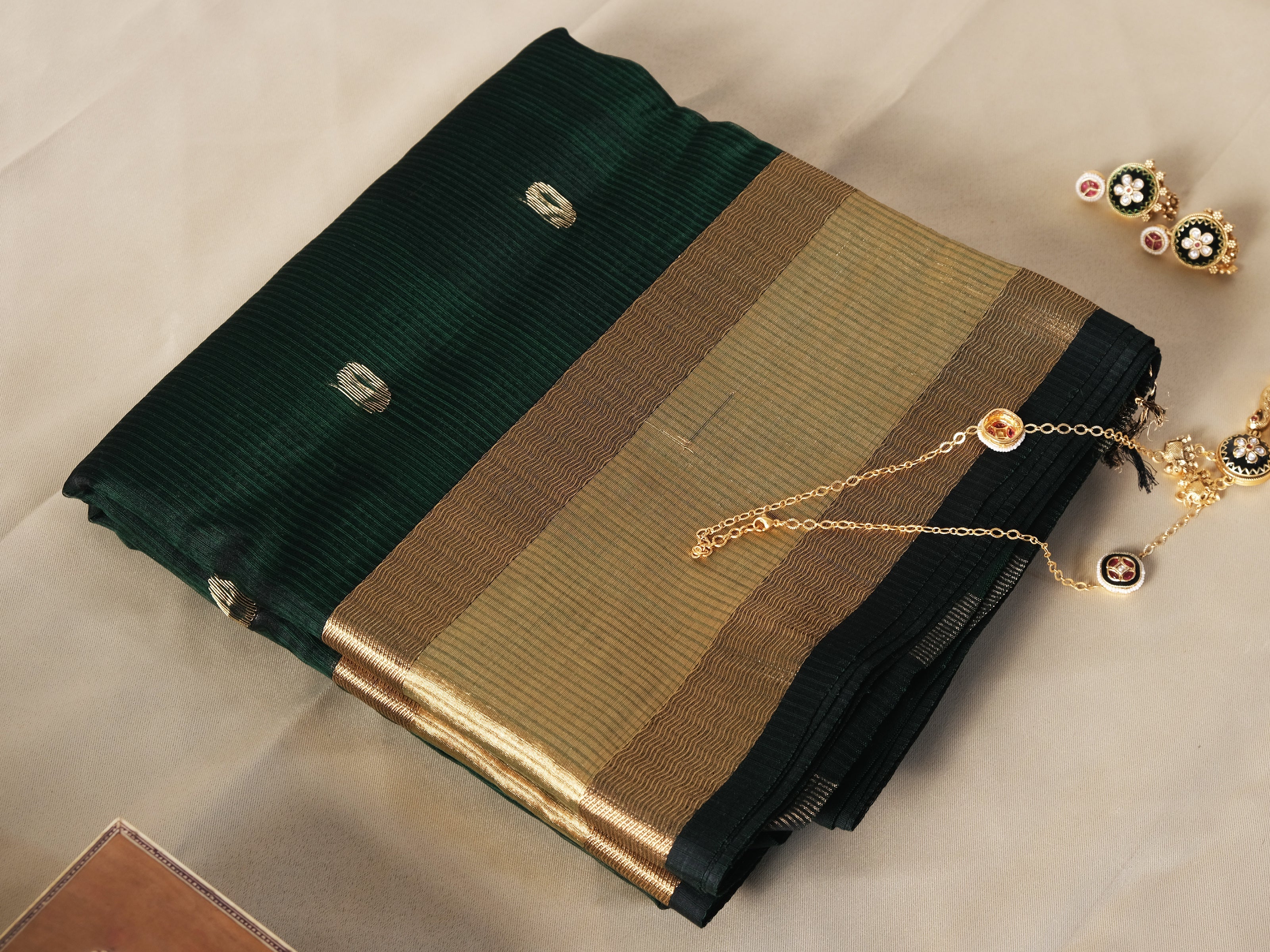 Deep Green Silk Maheshwari Saree