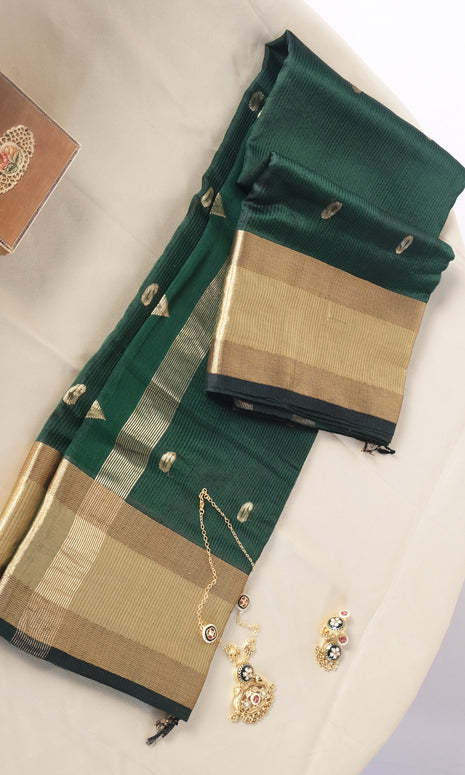 Deep Green Silk Maheshwari Saree
