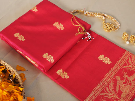 Deep Pink Baluchari Silk Saree
