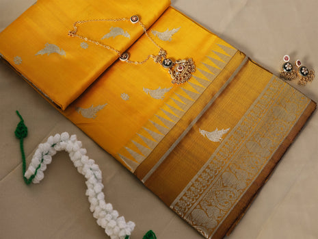 Yellow And Deep Mustard Yellow Venkatagiri Silk Saree