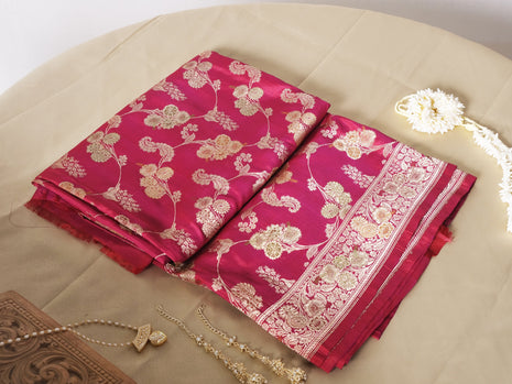 Aubergine Jaal Work Complete Kadhwa Pure Banarasi Silk Saree