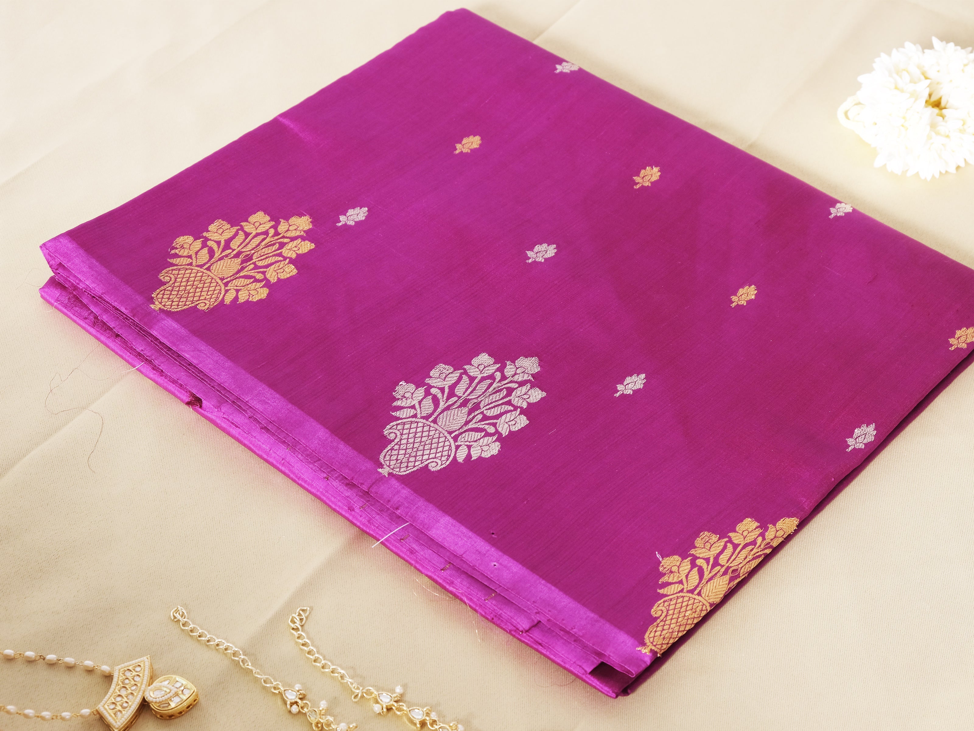 Gold And Silver Butta Purple Banarasi Saree