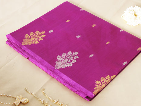 Gold And Silver Butta Purple Banarasi Saree