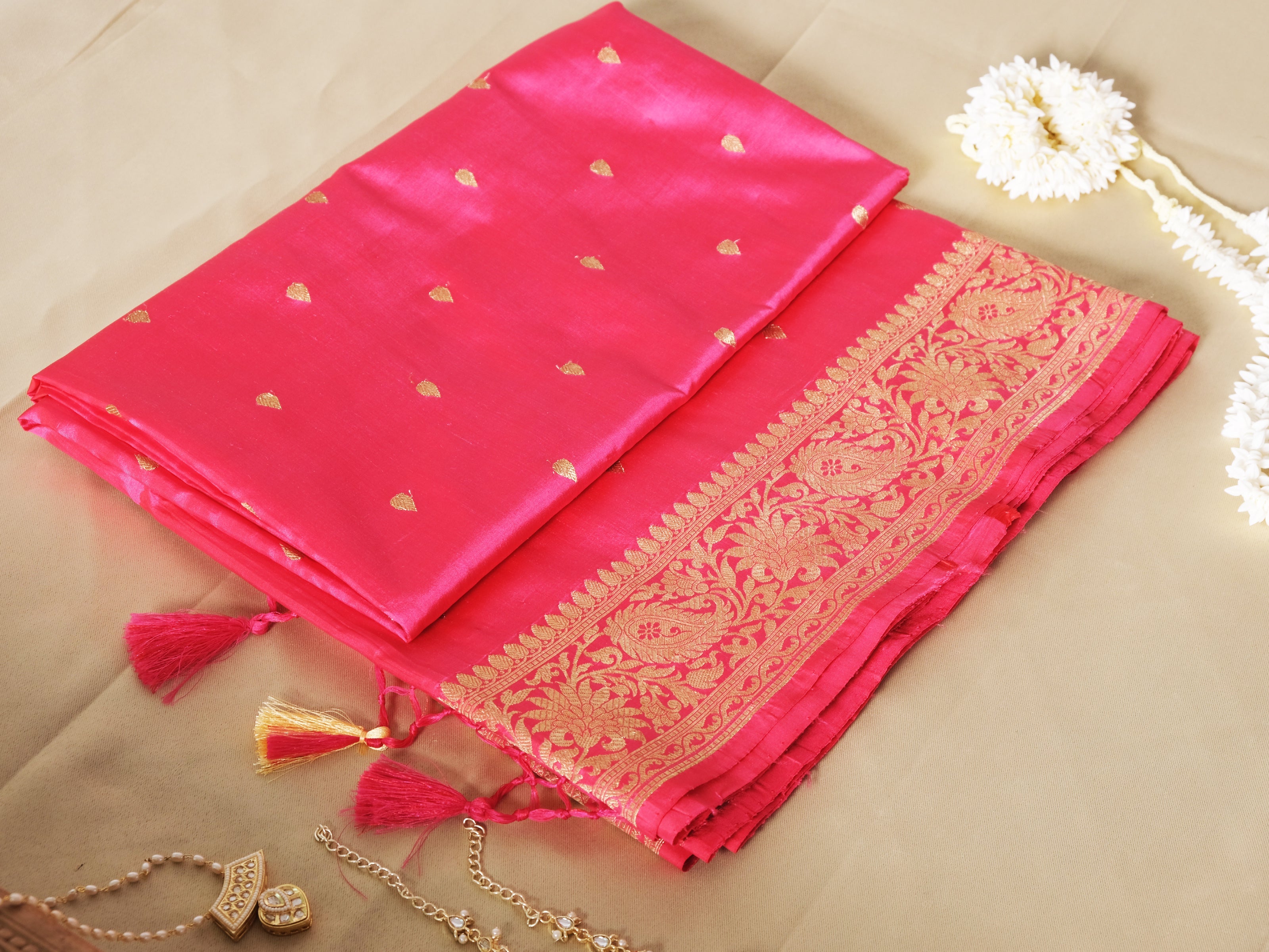 Pink Golden Kadhwa Banarasi Silk Saree
