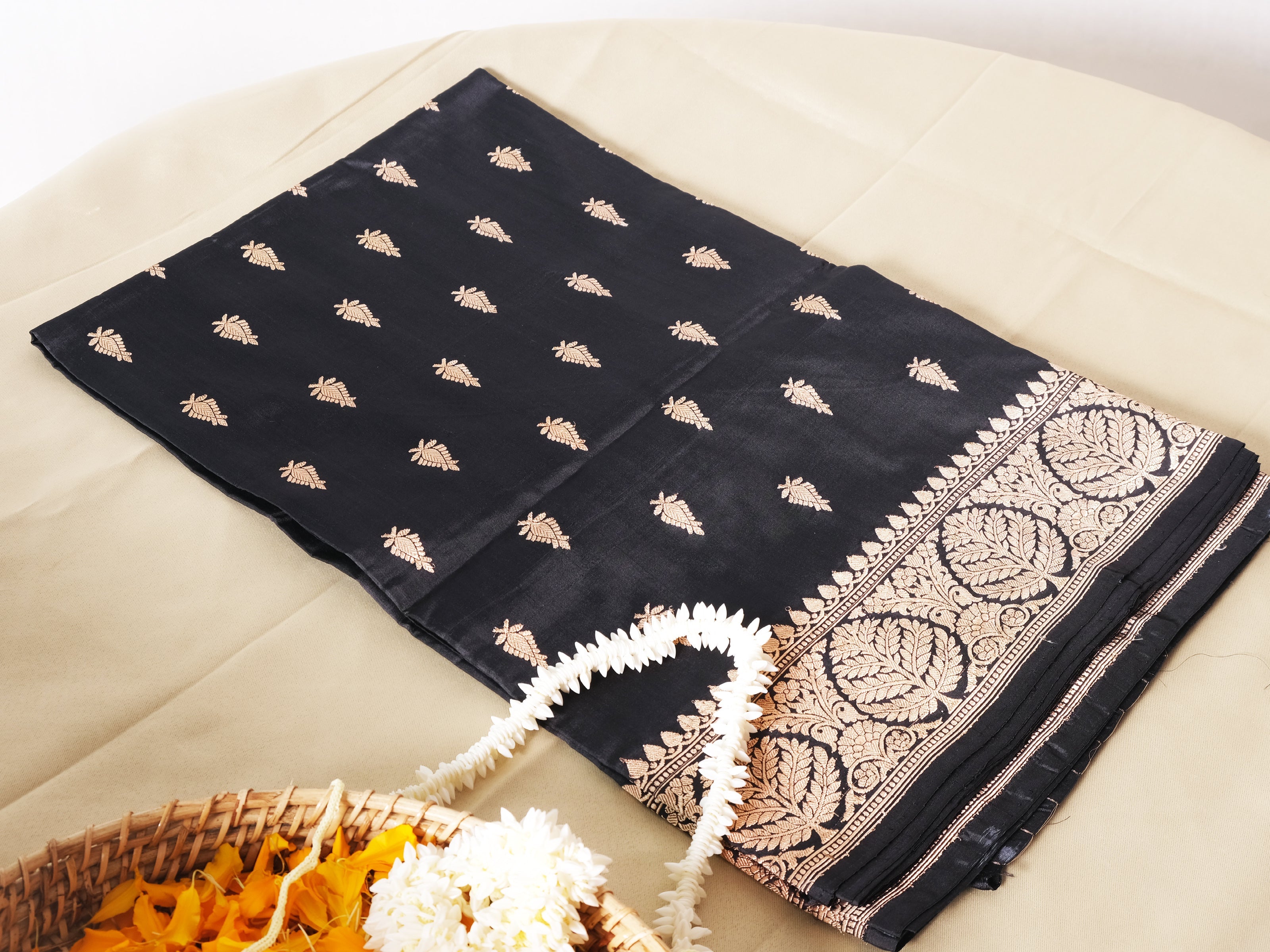 Copper Kadhwa On Black Pure Banarasi Silk Saree