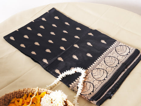Copper Kadhwa On Black Pure Banarasi Silk Saree