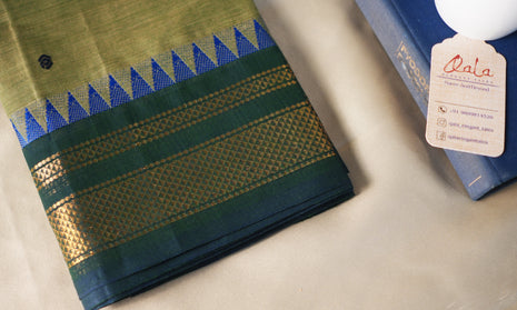 Light Green And Blue Border  Kanchi Cotton Saree