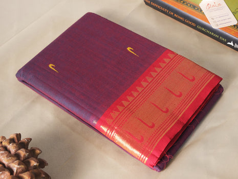 Violet And Red Kanchi Cotton Saree