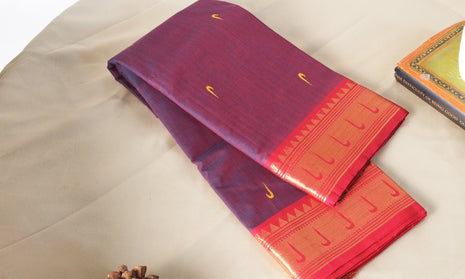 Violet And Red Kanchi Cotton Saree