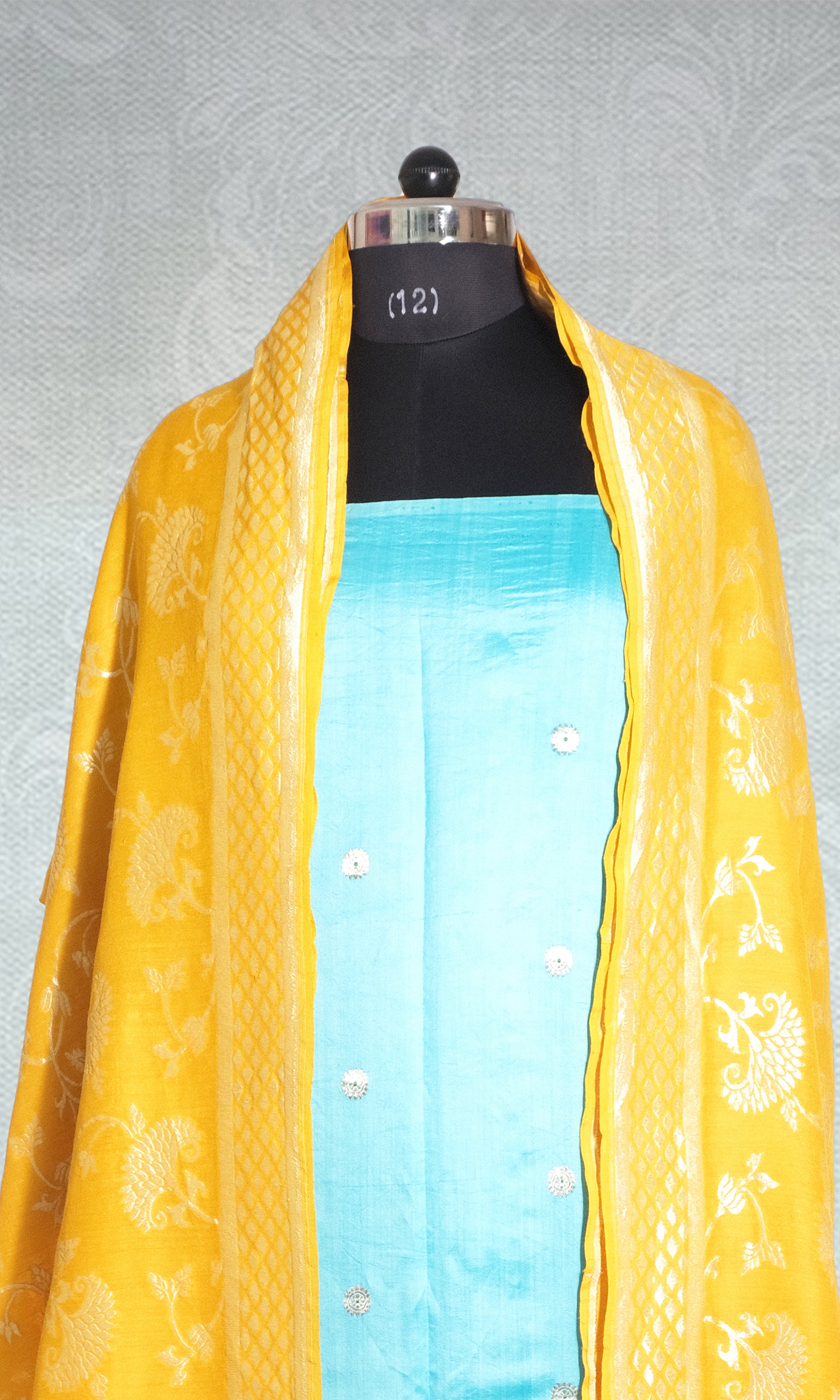 Firozi & Yellow Silk Dress Material