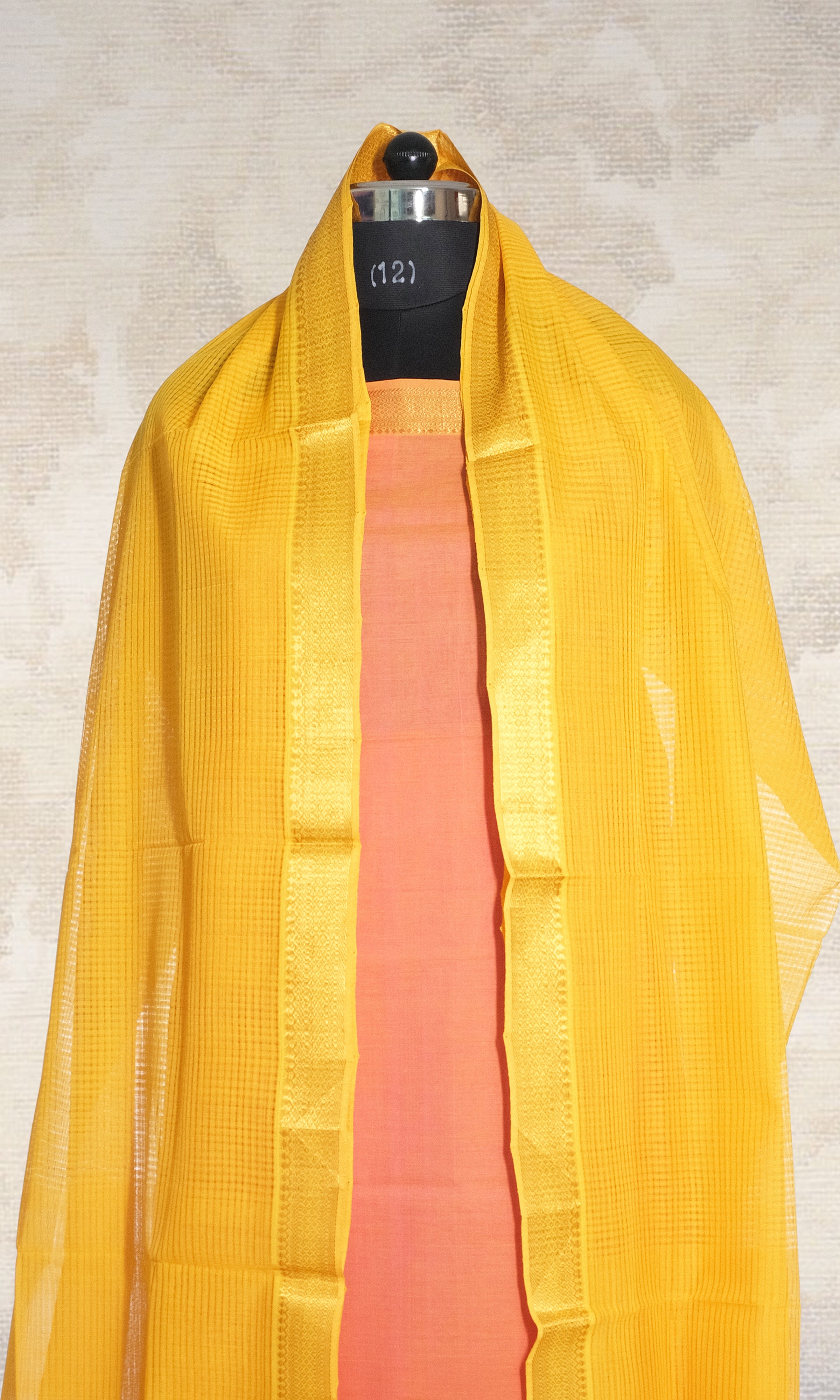 Peach & Yellow Mangalgiri Cotton Dress Material