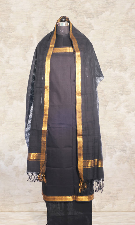 Complete Black Mangalgiri Cotton Dress Material