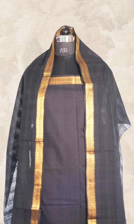 Complete Black Mangalgiri Cotton Dress Material