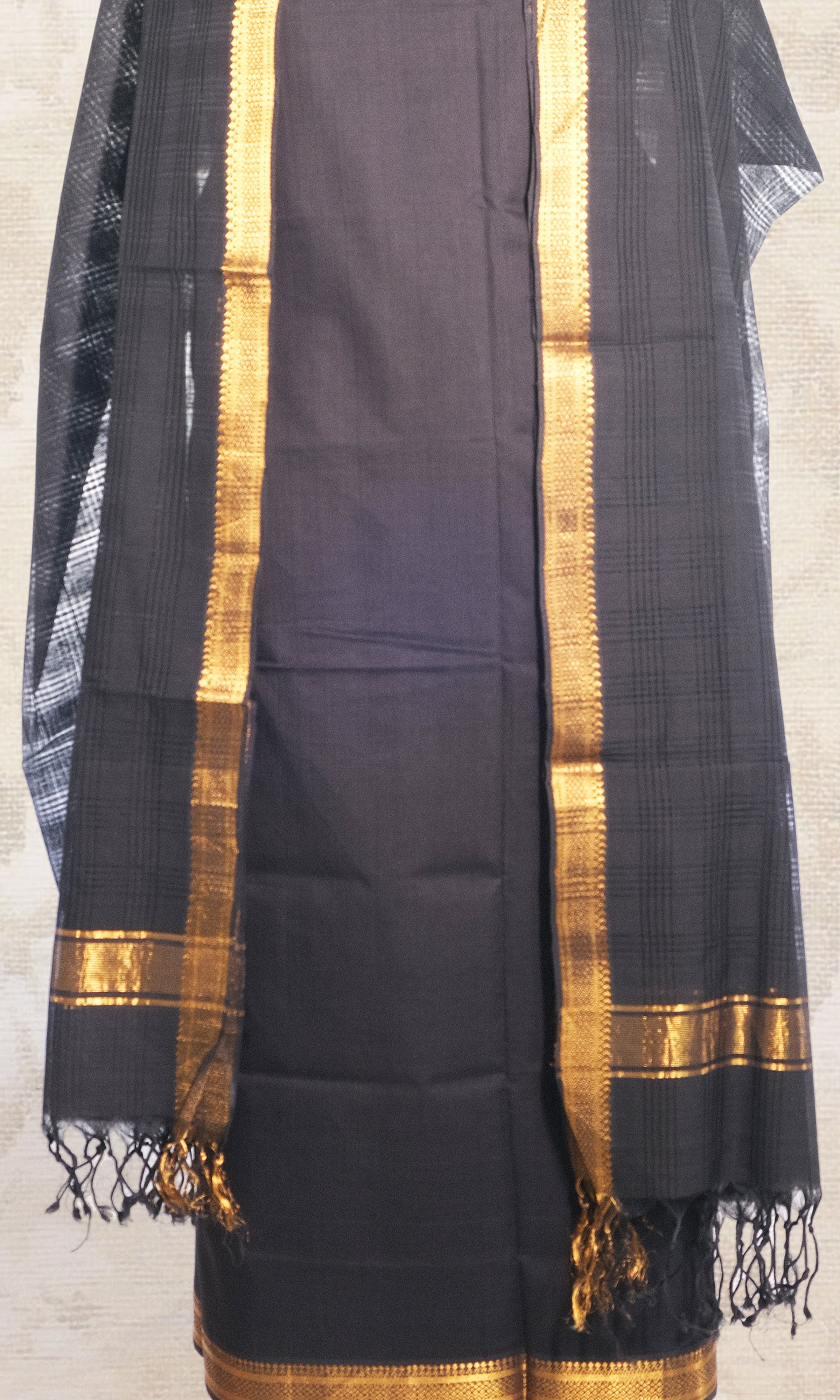 Complete Black Mangalgiri Cotton Dress Material
