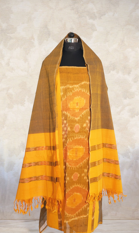 Yellow & Green Godavari Cotton Dress Material With Matching Dupatta