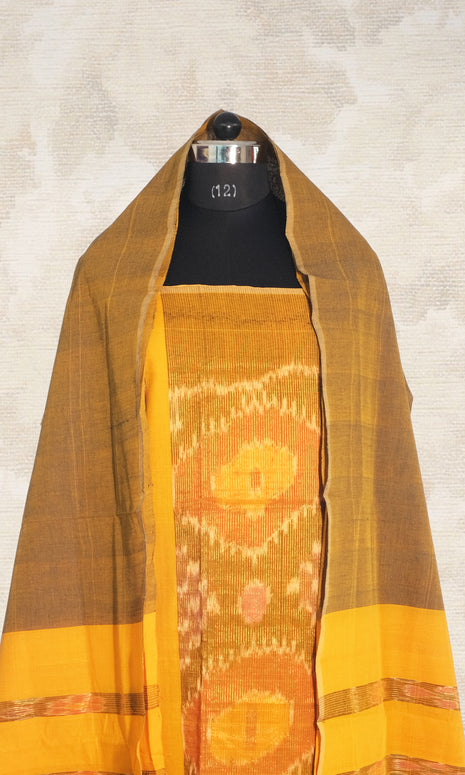 Yellow & Green Godavari Cotton Dress Material With Matching Dupatta