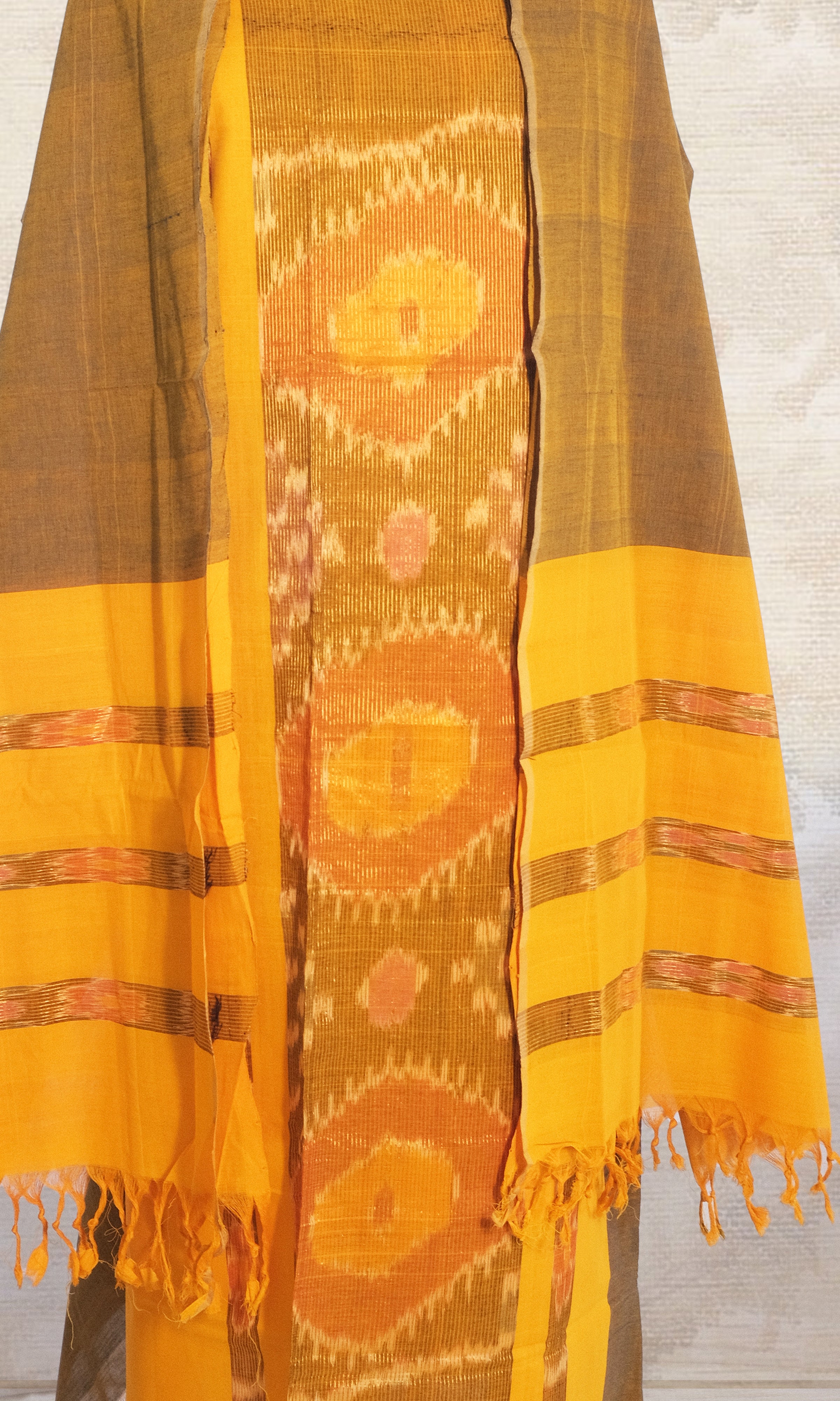 Yellow & Green Godavari Cotton Dress Material With Matching Dupatta