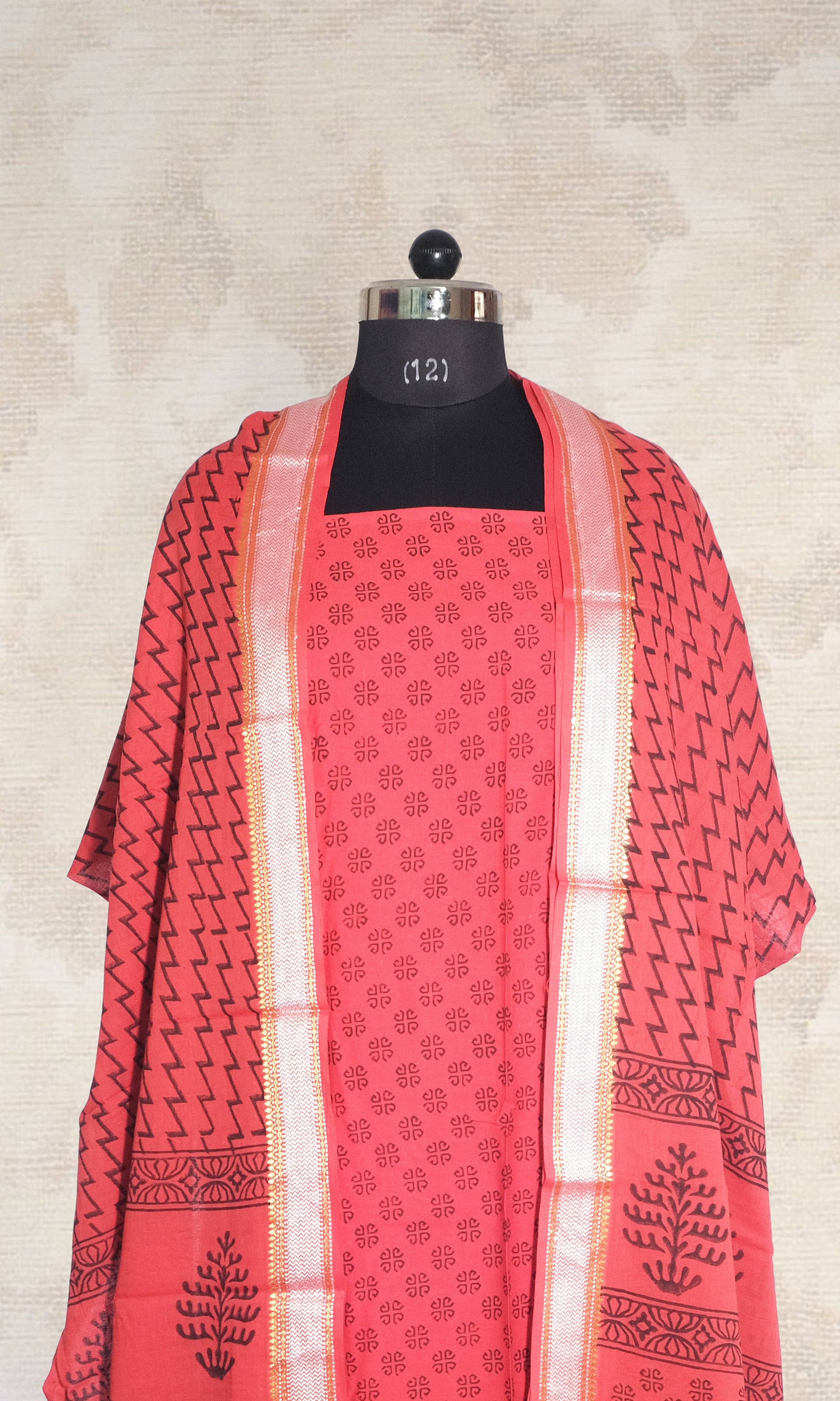 Black & Red Cotton Dress Material