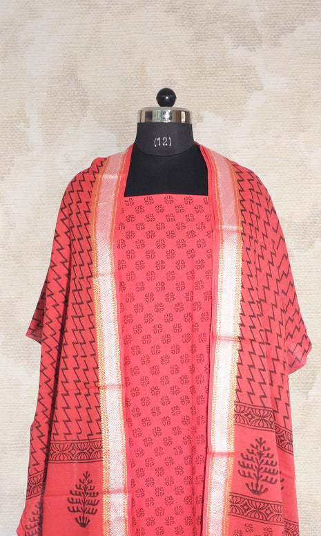 Black & Red Cotton Dress Material