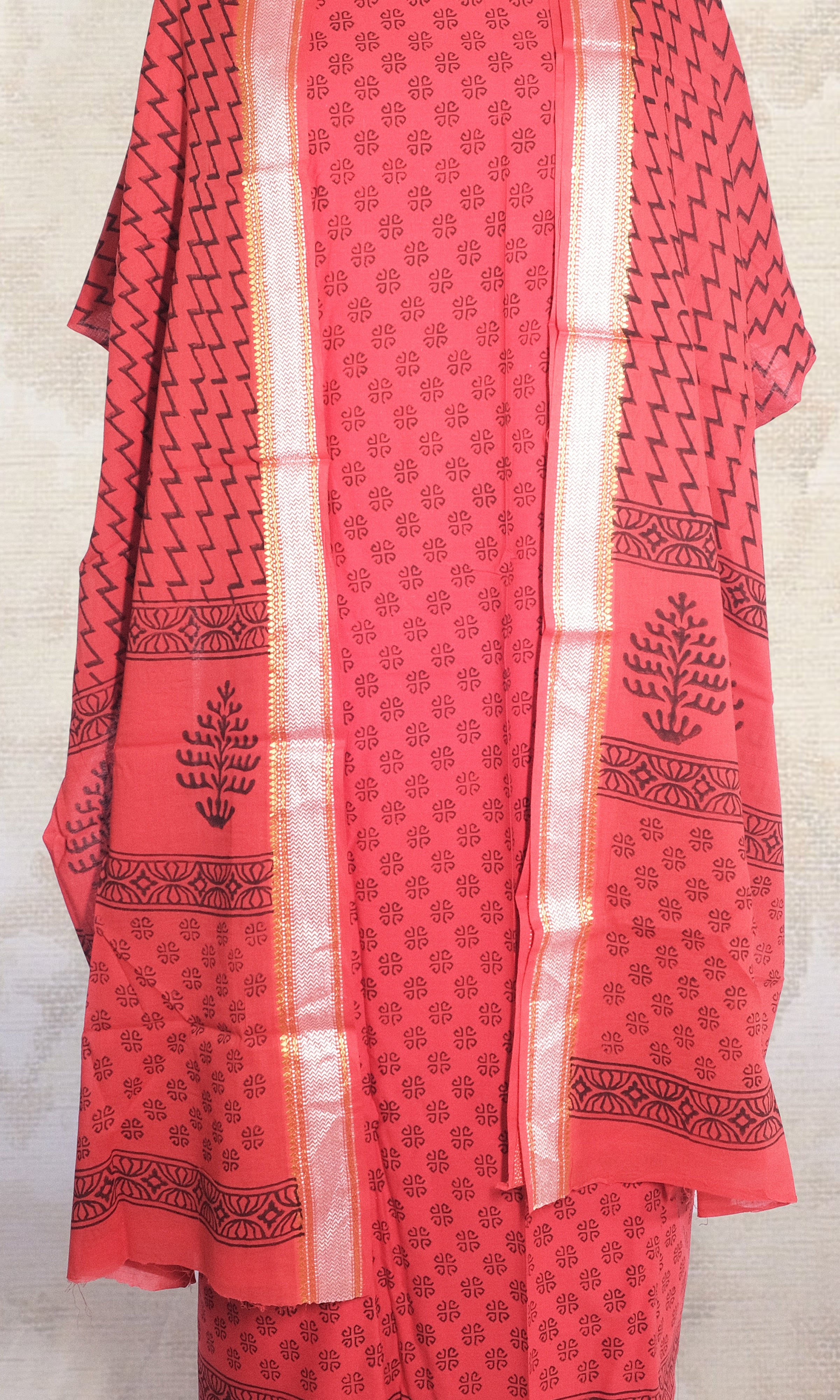Black & Red Cotton Dress Material