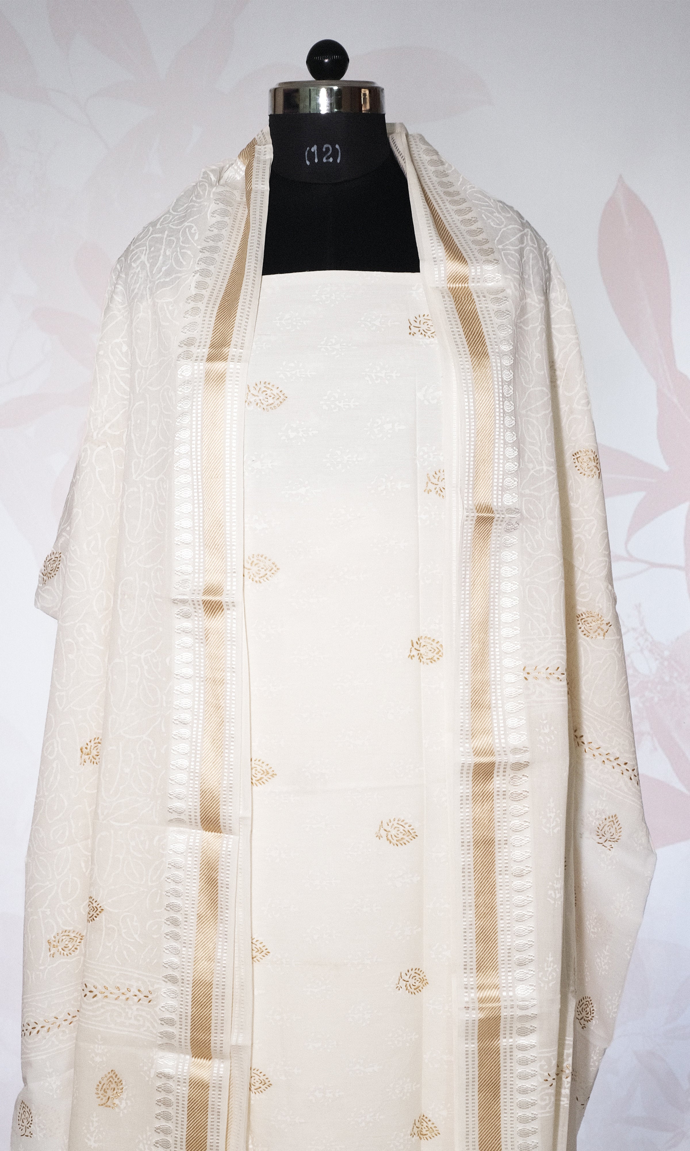 Complete White & Gold Cotton Dress Material