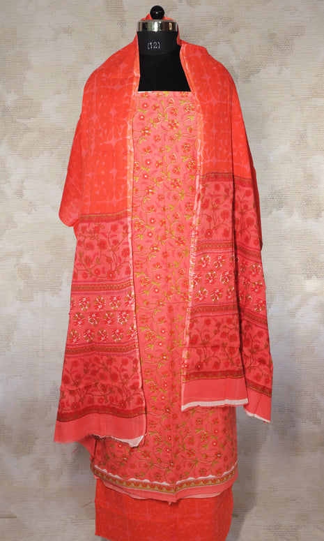Vibrant Orange Cotton Dress Material