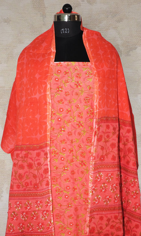 Vibrant Orange Cotton Dress Material