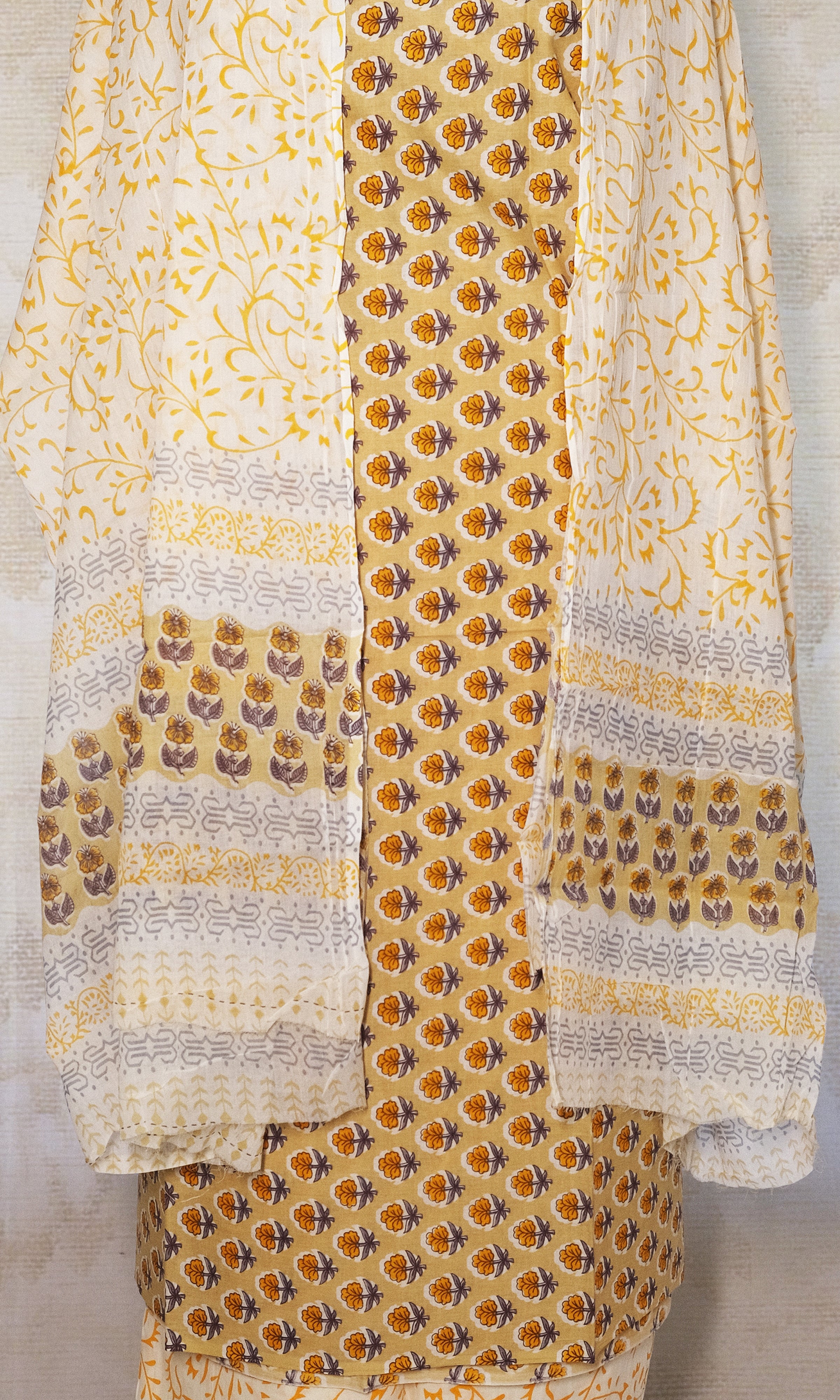 Beige & Orange Cotton Dress Material