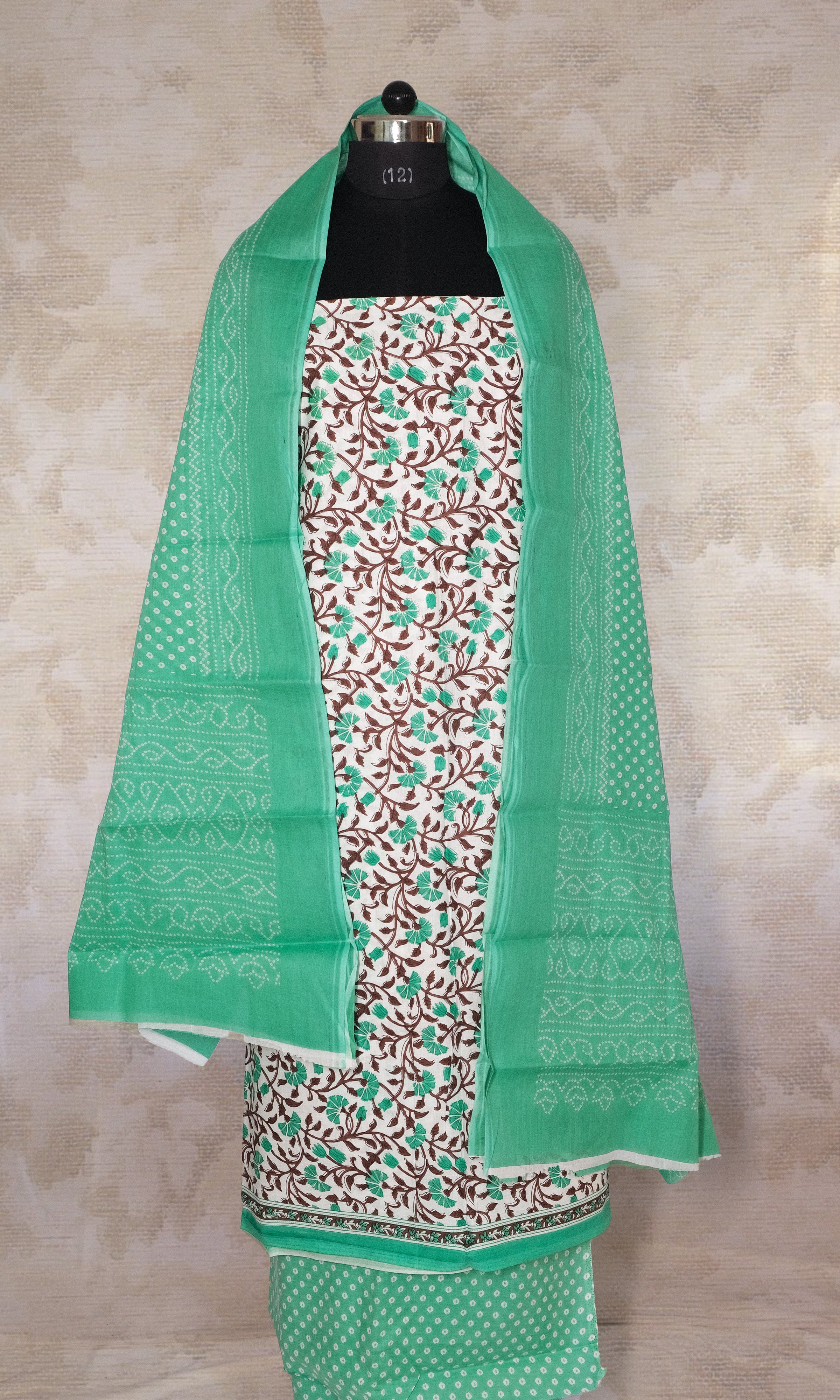 Sea Green & Black Cotton Dress Material
