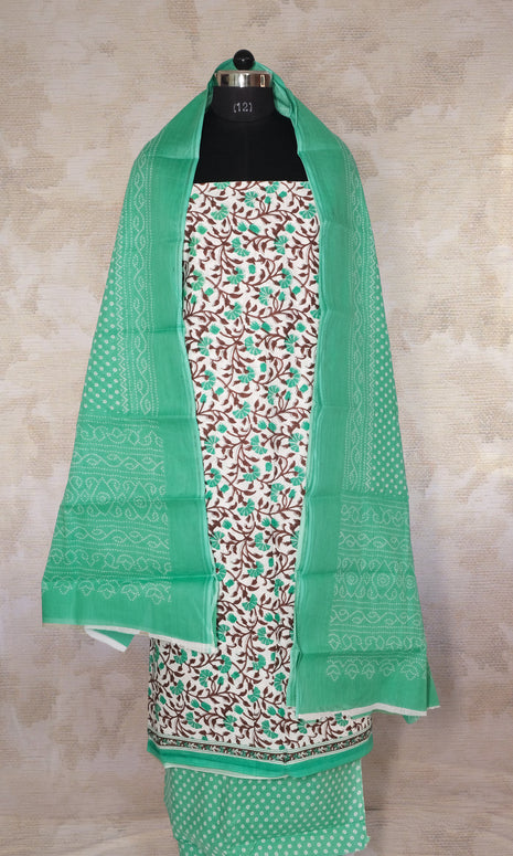 Sea Green & Black Cotton Dress Material