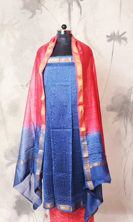 Blue & Red Maheshwari Dress Material