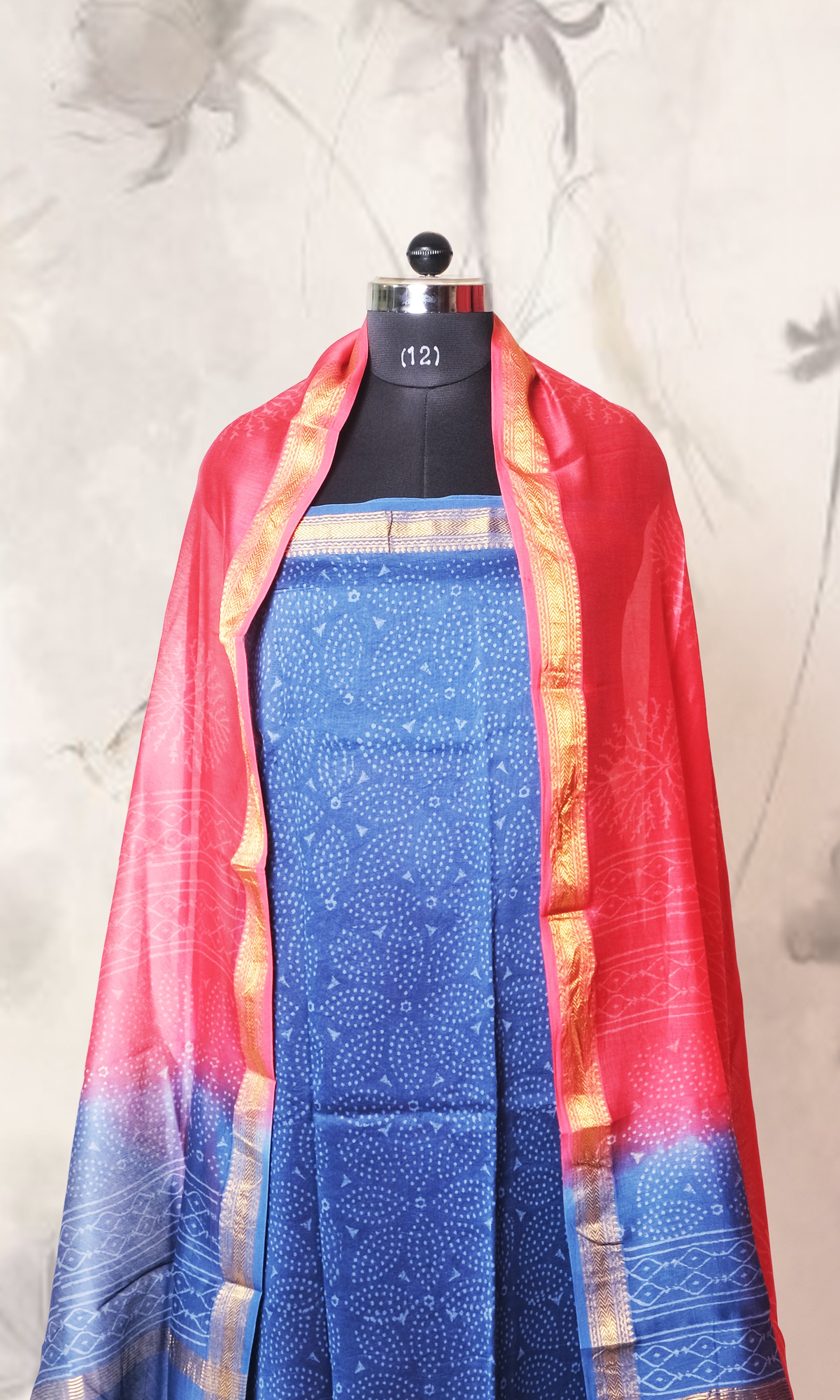 Blue & Red Maheshwari Dress Material