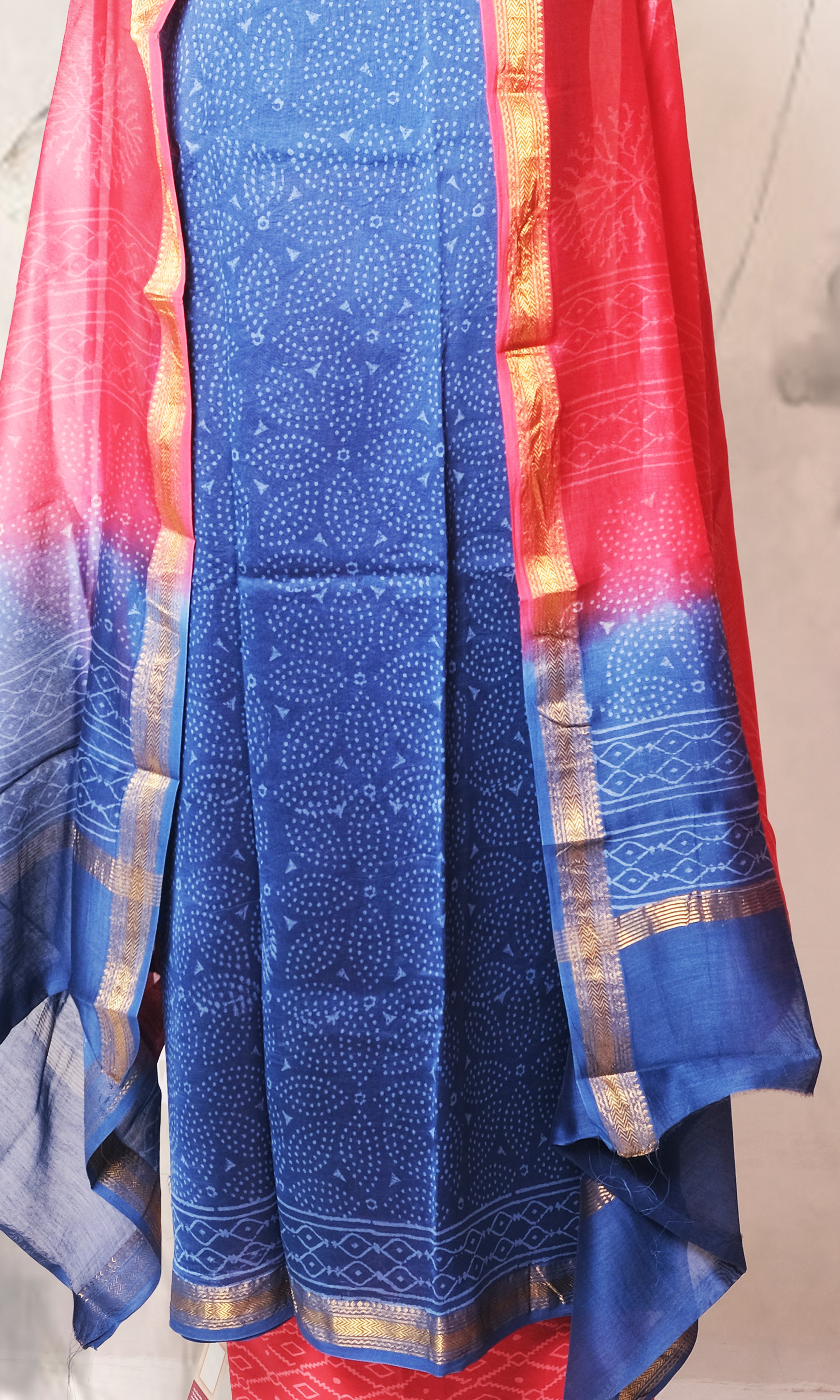 Blue & Red Maheshwari Dress Material