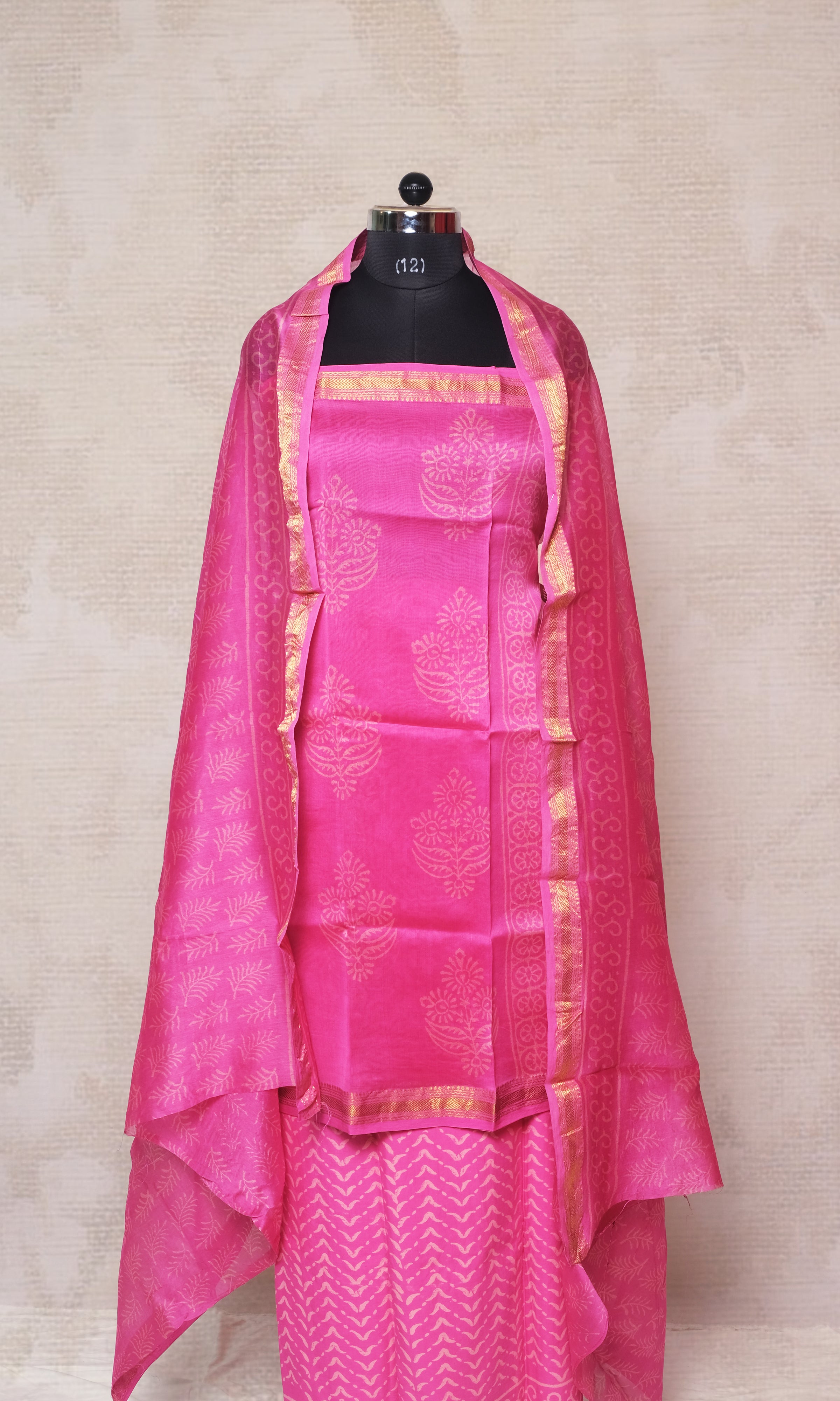 Bright Pink Maheshwari Dress Material