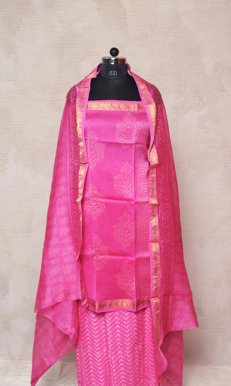 Bright Pink Maheshwari Dress Material