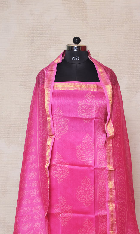 Bright Pink Maheshwari Dress Material